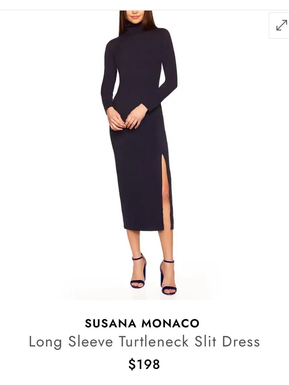 Susana Monaco midnight Long-Sleeve Turtleneck Midi Dress with Side Slit